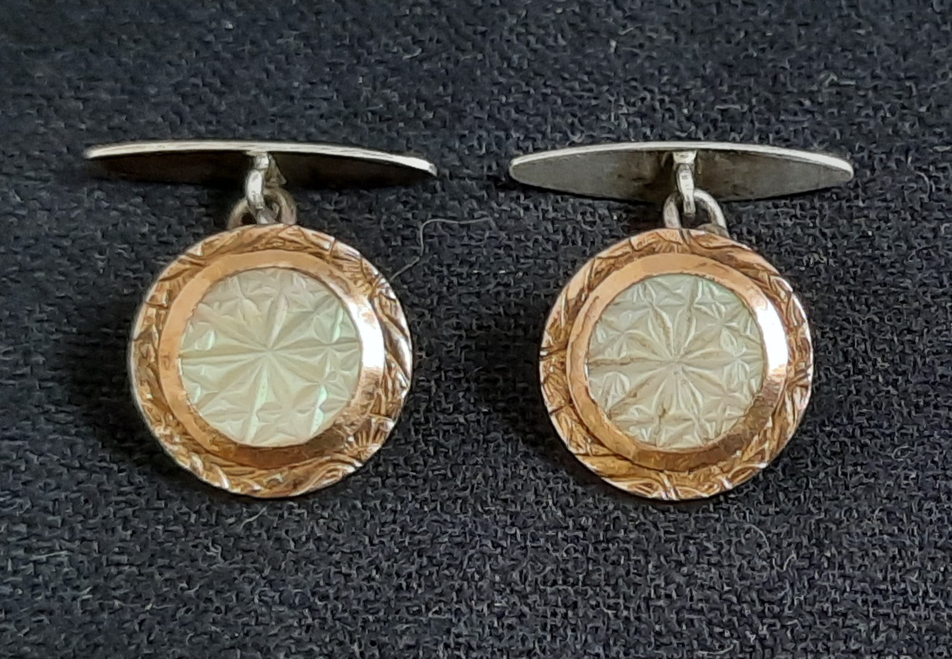 Botões punho prata madrepérola