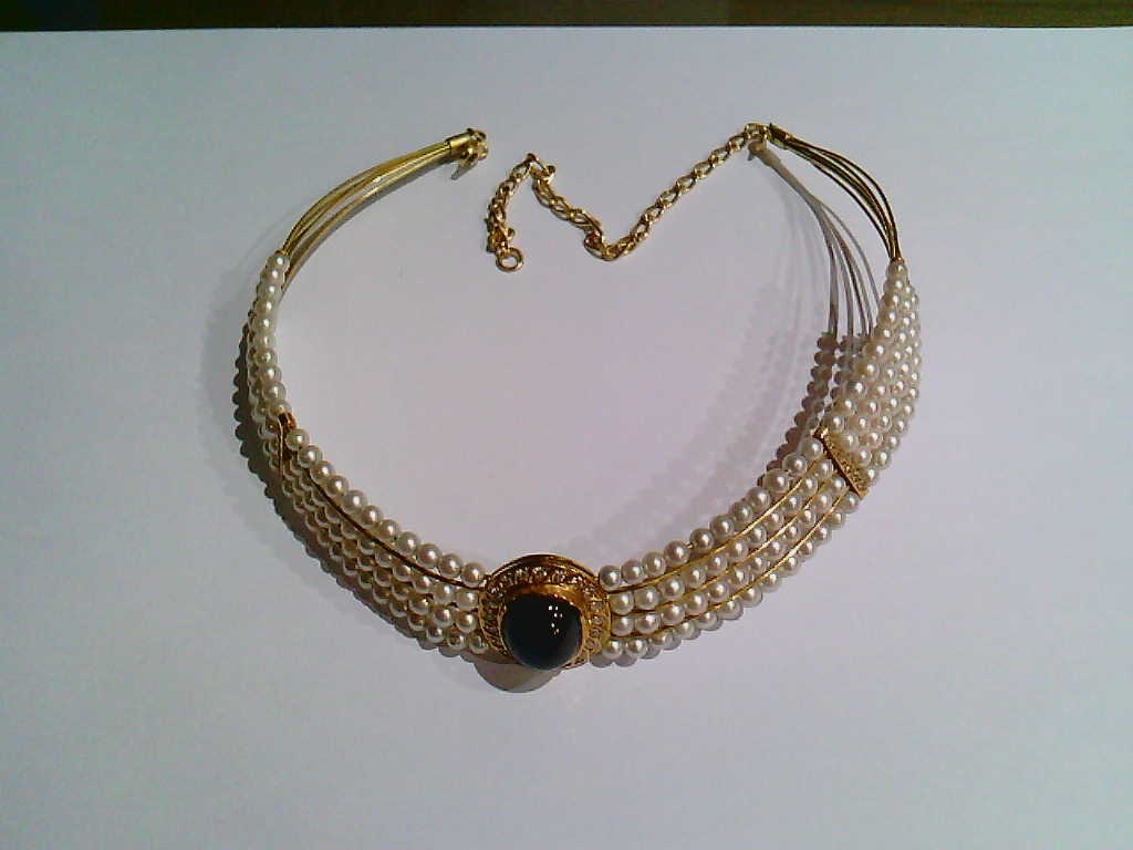 Colar Ouro Amarelo Diamante Safira Pérola