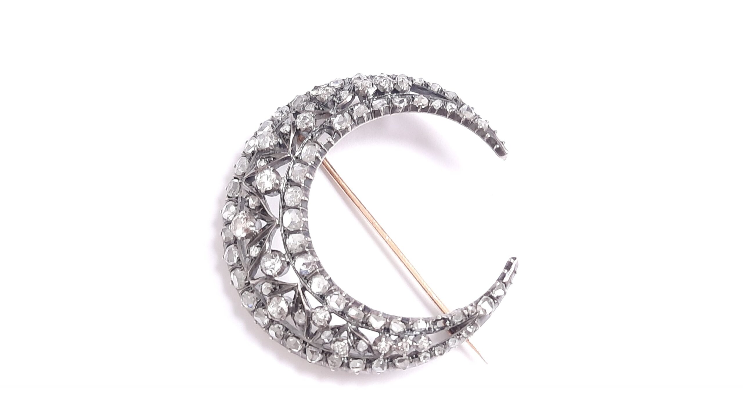 Pregadeira meia lua ouro prata diamante