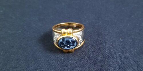 Anel bicolor diamante ágata