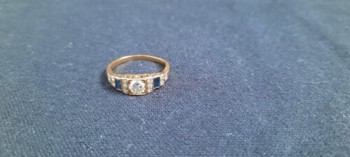 Anel ouro amarelo diamante safira