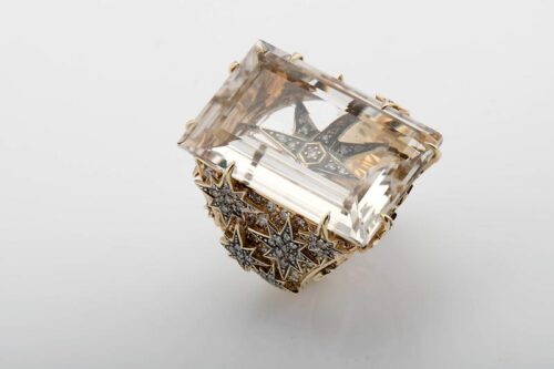 Anel Ouro Amarelo Quartzo Fumado Diamante H.Stern Highlight Stars