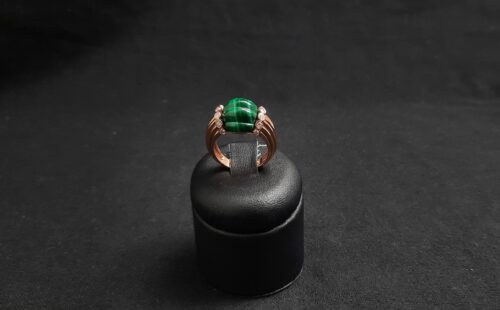 Anel Ouro Branco Diamante Malaquite Natural