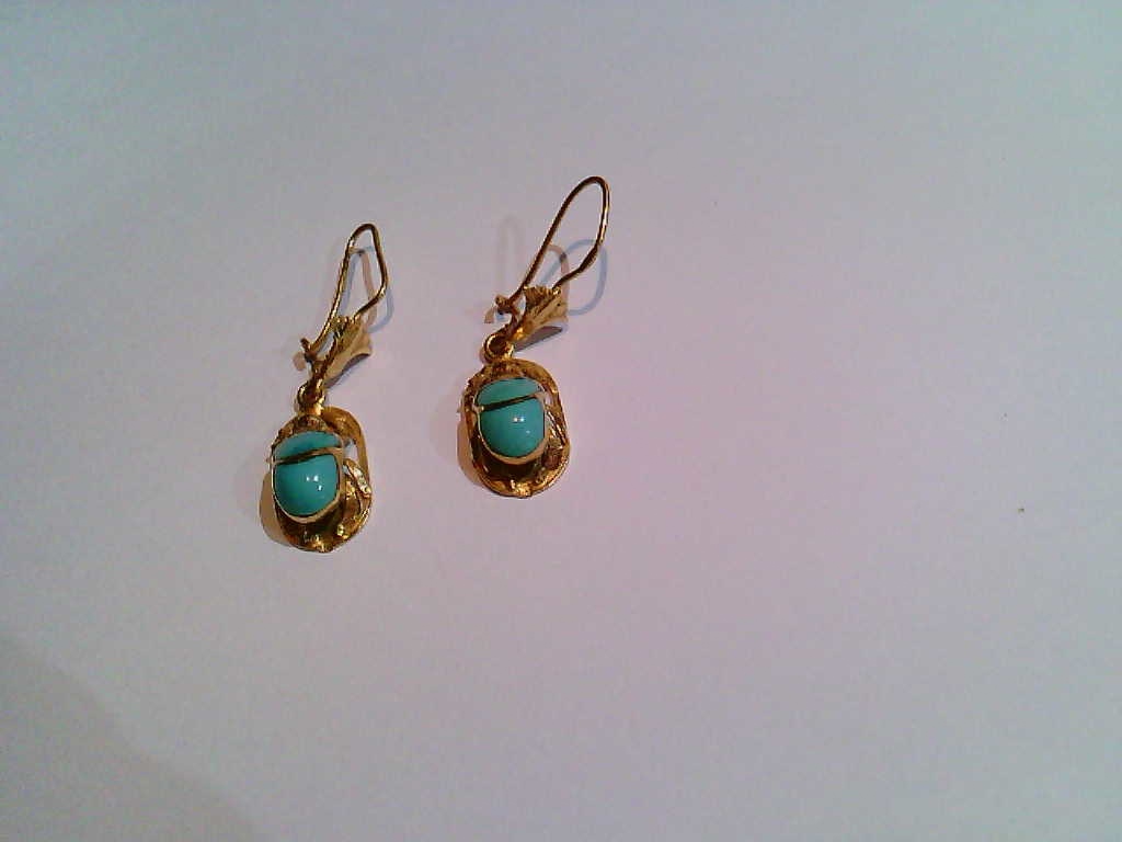 Brincos ouro amarelo turquesa